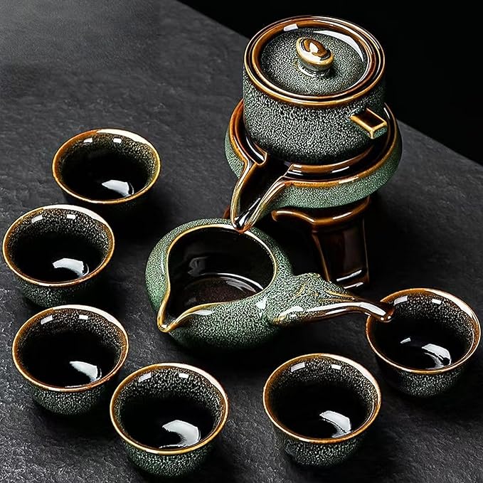 Ceramic Tea Set with Tea Filter and 6 Cups, Traditional Tea Service Set for Loose Leaf Tea