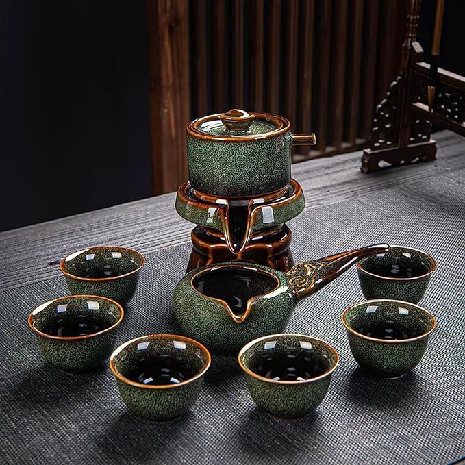 Ceramic Tea Set with Tea Filter and 6 Cups, Traditional Tea Service Set for Loose Leaf Tea