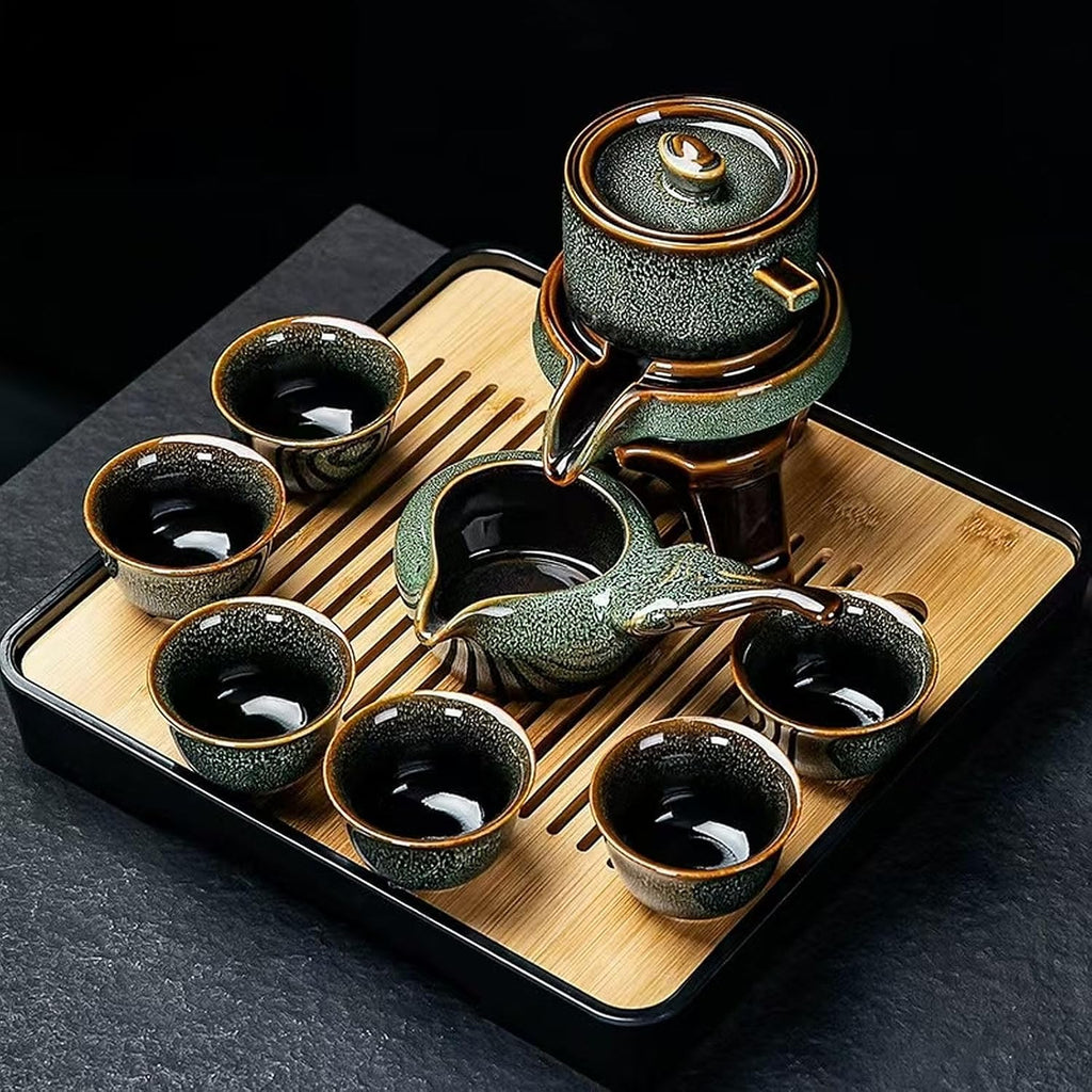Ceramic Tea Set with Tea Filter and 6 Cups, Traditional Tea Service Set for Loose Leaf Tea