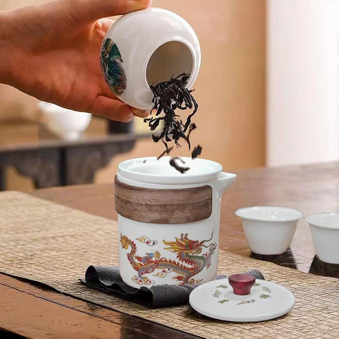 Portable Chinese Kung Fu Tea Set with Travel Case – Ceramic Tea Cups & Tea Brewing Mug Set for Home, Office & Outdoor Use