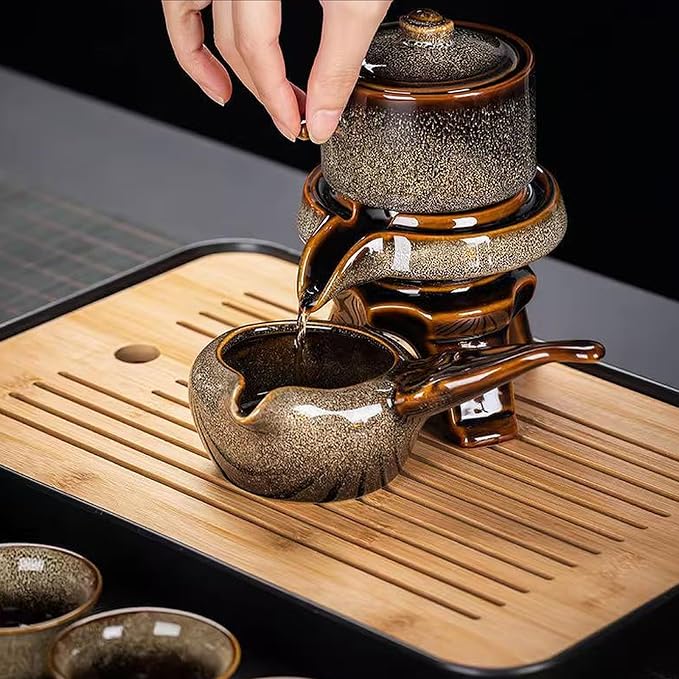 Ceramic Tea Set with Tea Filter and 6 Cups, Traditional Tea Service Set for Loose Leaf Tea