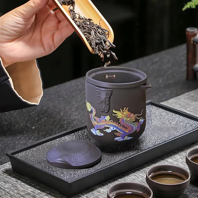 Portable Chinese Kung Fu Tea Set with Travel Case – Ceramic Tea Cups & Tea Brewing Mug Set for Home, Office & Outdoor Use