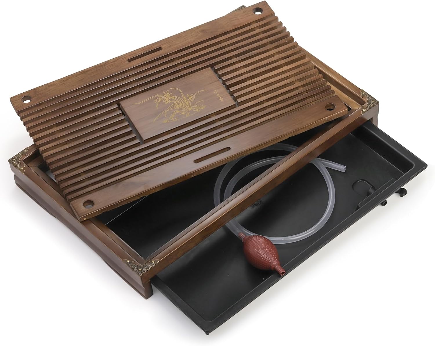 Wooden Gongfu Tea Tray with Drainage System – Traditional Tea Serving Tray for Tea Ceremony, Tea Table & Loose Leaf Tea Brewing
