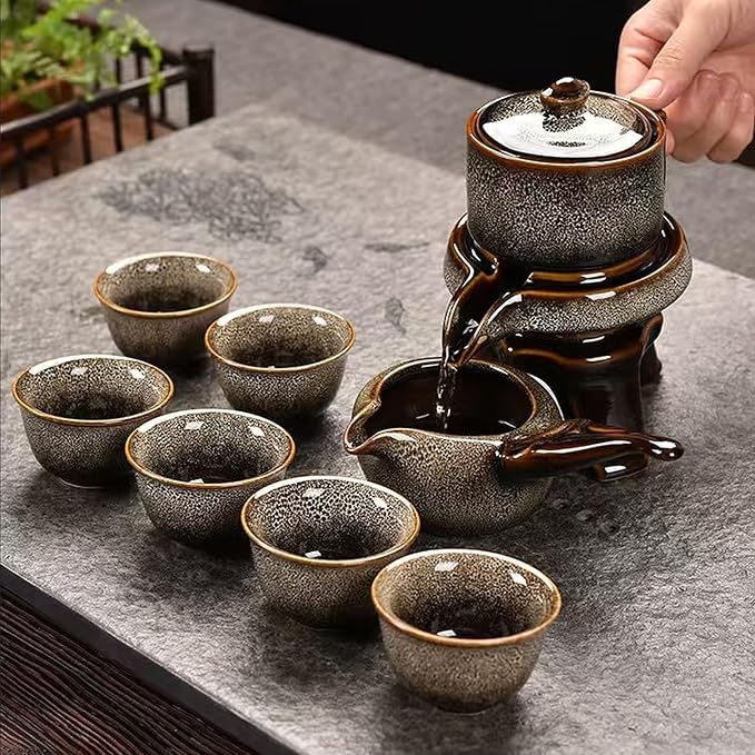 Ceramic Tea Set with Tea Filter and 6 Cups, Traditional Tea Service Set for Loose Leaf Tea
