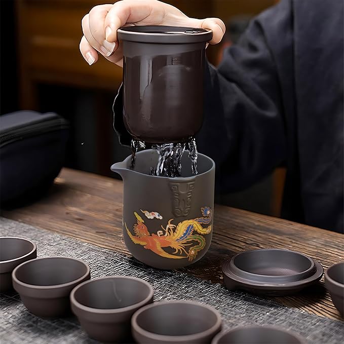 Portable Chinese Kung Fu Tea Set with Travel Case – Ceramic Tea Cups & Tea Brewing Mug Set for Home, Office & Outdoor Use