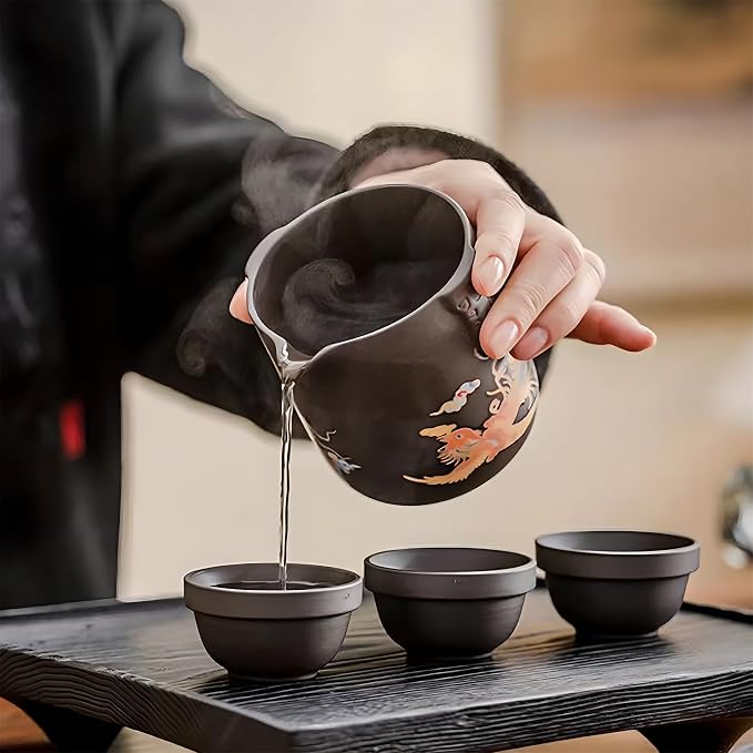 Portable Chinese Kung Fu Tea Set with Travel Case – Ceramic Tea Cups & Tea Brewing Mug Set for Home, Office & Outdoor Use