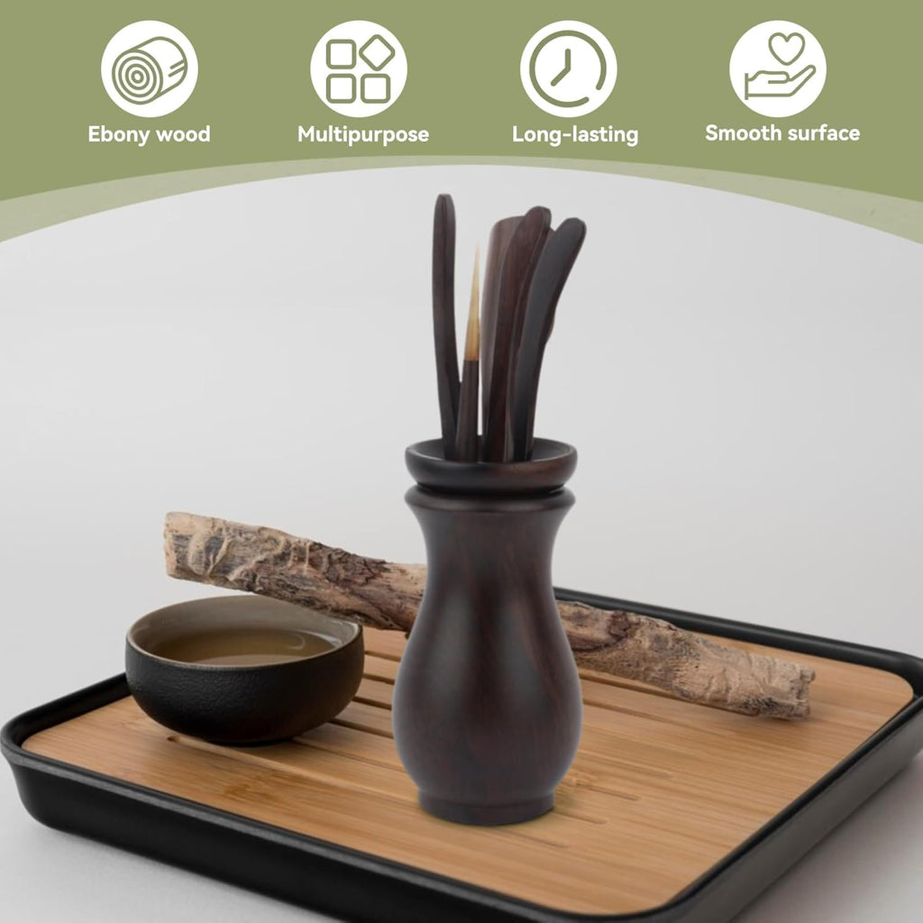 Wooden Tea Tool Set with Holder – Tea Scoop, Tea Pick & Tea Accessories Organizer for Gongfu Tea Ceremony