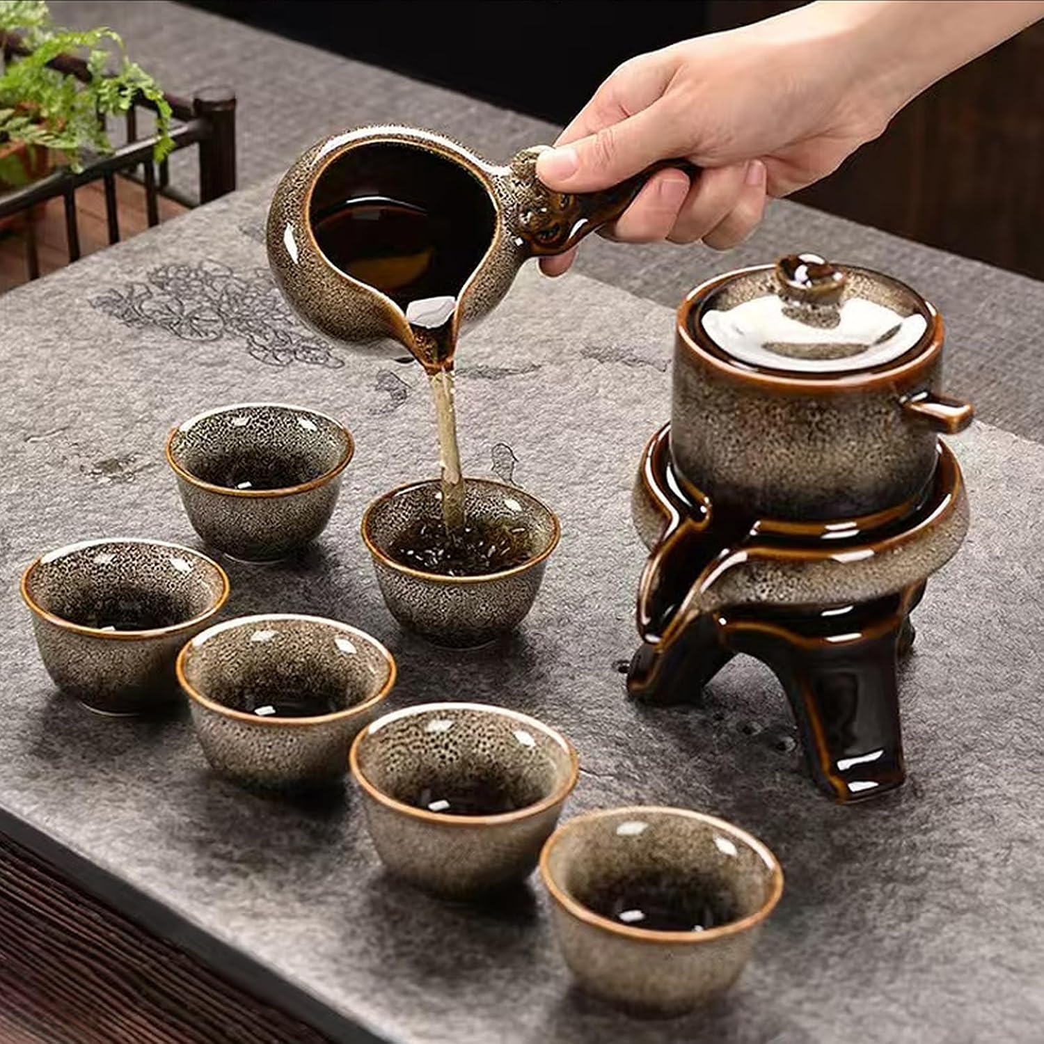 Ceramic Tea Set with Tea Filter and 6 Cups, Traditional Tea Service Set for Loose Leaf Tea