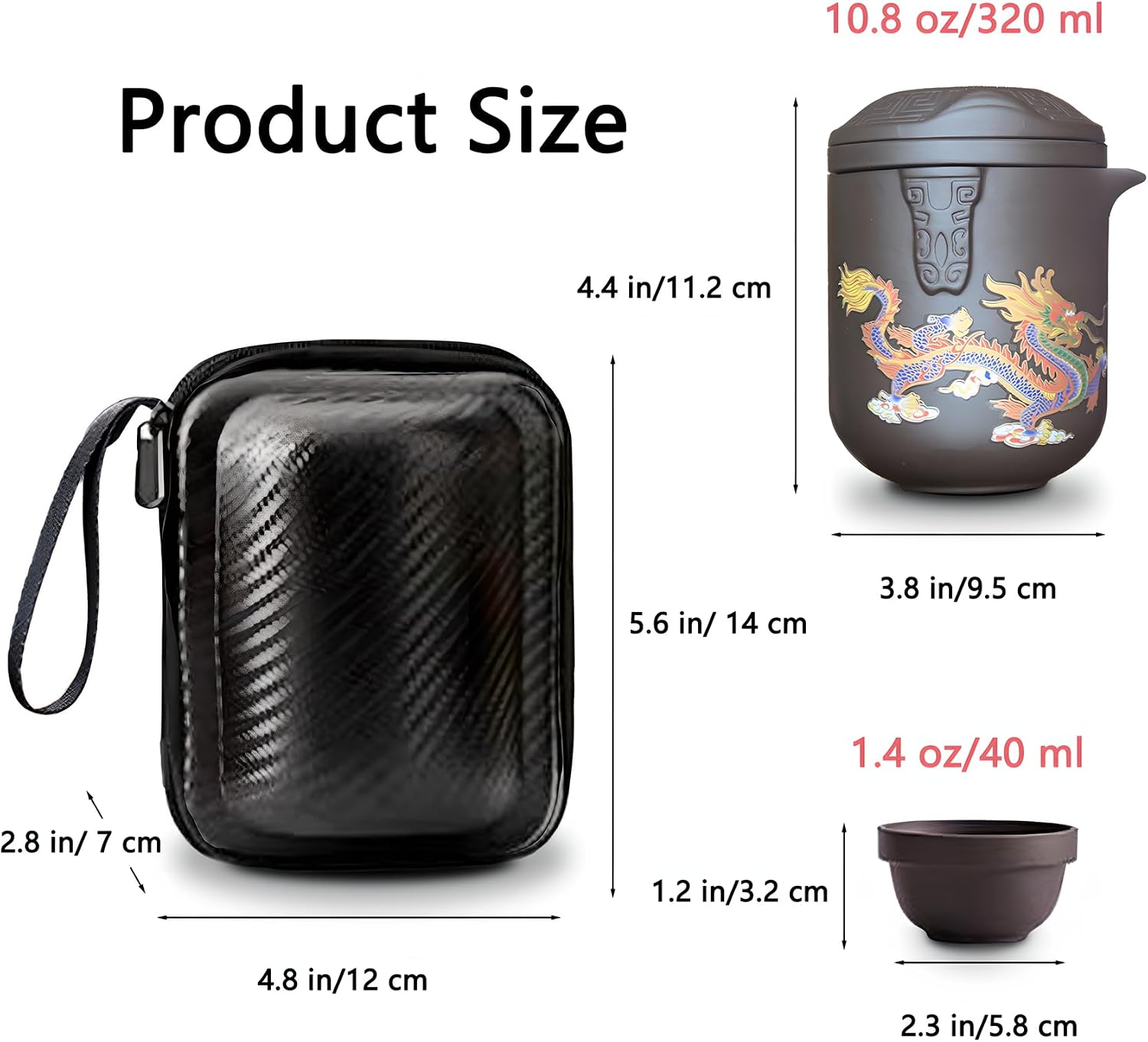 Portable Chinese Kung Fu Tea Set with Travel Case – Ceramic Tea Cups & Tea Brewing Mug Set for Home, Office & Outdoor Use