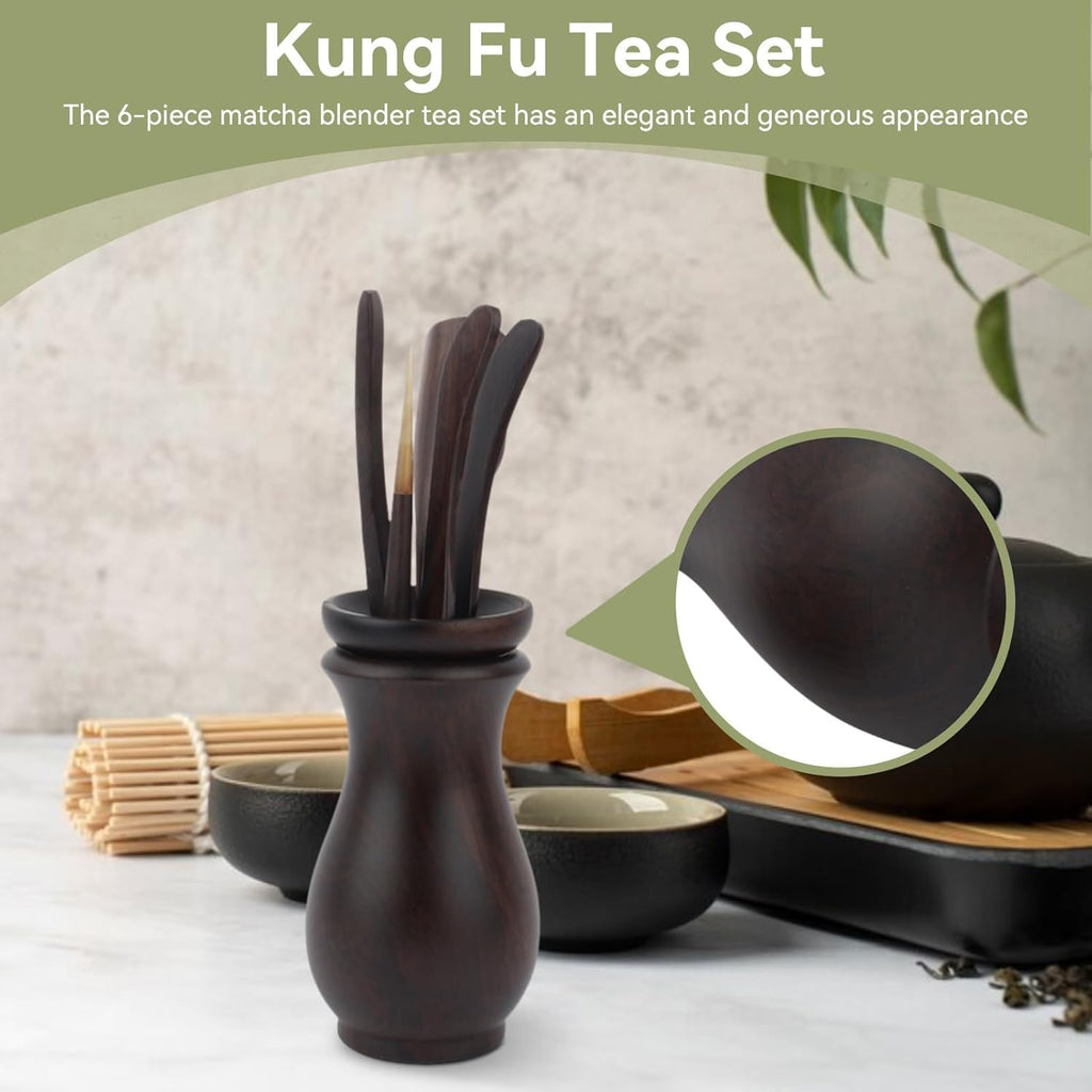 Wooden Tea Tool Set with Holder – Tea Scoop, Tea Pick & Tea Accessories Organizer for Gongfu Tea Ceremony