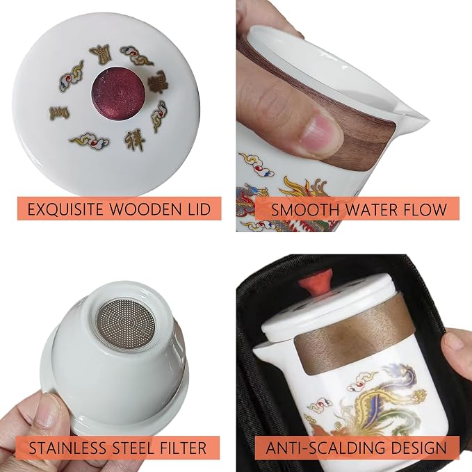 Portable Chinese Kung Fu Tea Set with Travel Case – Ceramic Tea Cups & Tea Brewing Mug Set for Home, Office & Outdoor Use