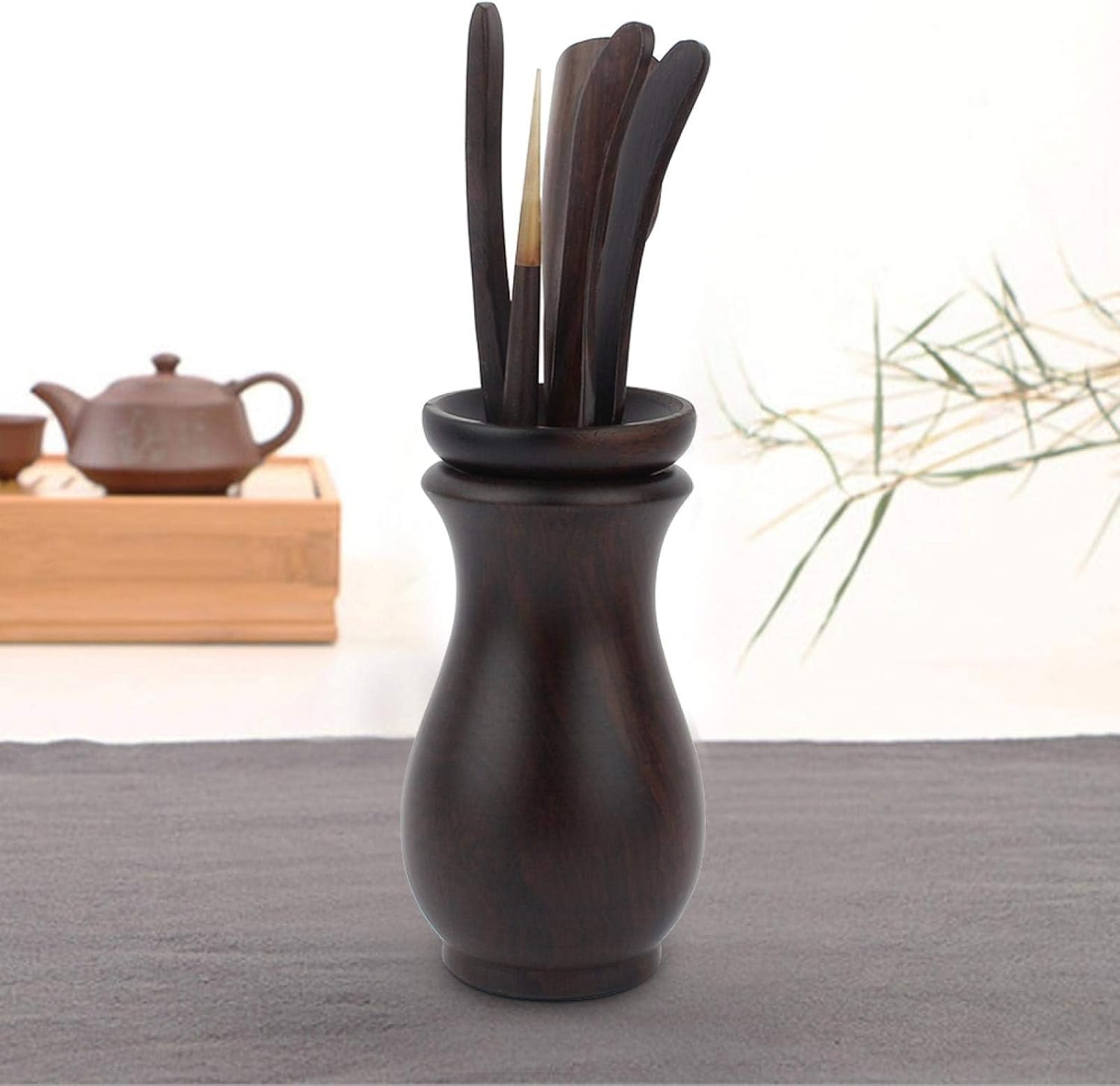 Wooden Tea Tool Set with Holder – Tea Scoop, Tea Pick & Tea Accessories Organizer for Gongfu Tea Ceremony