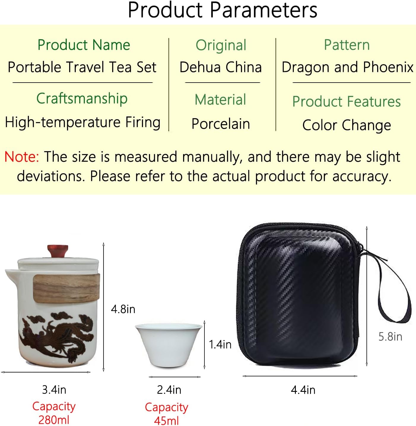 Portable Chinese Kung Fu Tea Set with Travel Case – Ceramic Tea Cups & Tea Brewing Mug Set for Home, Office & Outdoor Use