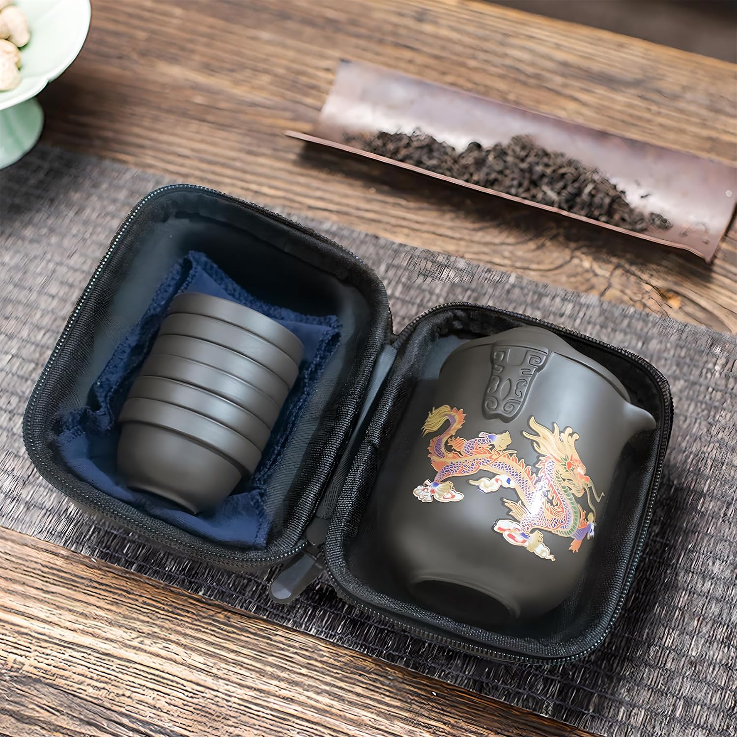 Portable Chinese Kung Fu Tea Set with Travel Case – Ceramic Tea Cups & Tea Brewing Mug Set for Home, Office & Outdoor Use