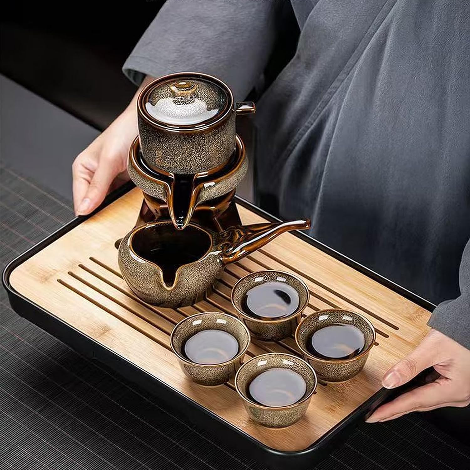 Ceramic Tea Set with Tea Filter and 6 Cups, Traditional Tea Service Set for Loose Leaf Tea