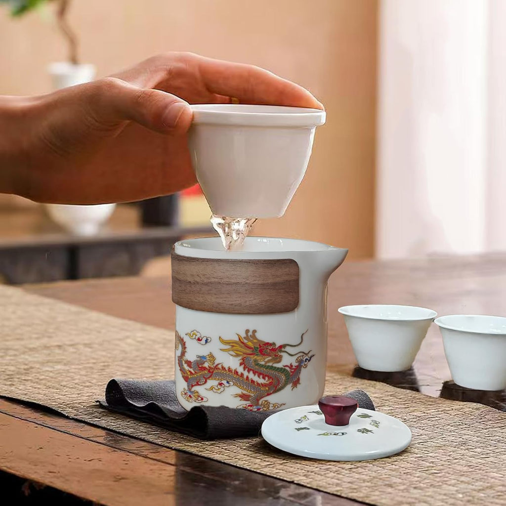Portable Chinese Kung Fu Tea Set with Travel Case – Ceramic Tea Cups & Tea Brewing Mug Set for Home, Office & Outdoor Use